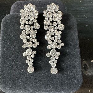 Huge Long Rhinestone Earrings Sparkly Wedding Bridal Pageant Prom Drag Queen 3”